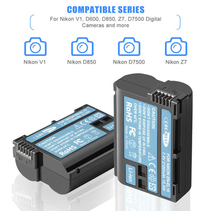 2x Batteria EN-EL15 + caricabatterie doppio per Nikon EL15A D500, D600, D610, D750, D850, D800E