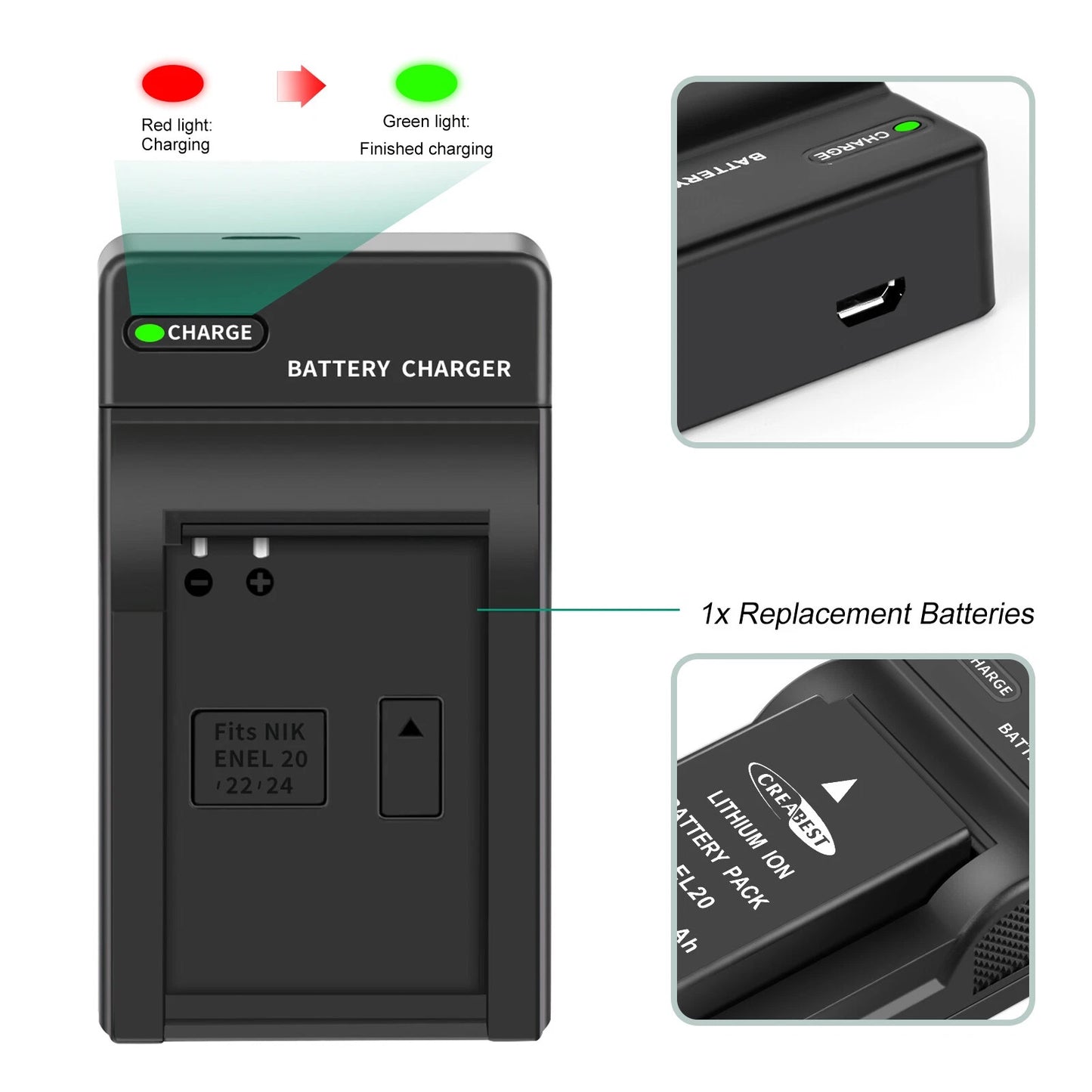 2x 1350mAh EN-EL20 EN-EL20a Battery For Nikon Coolpix P950 P1000 J1 J2+Charger