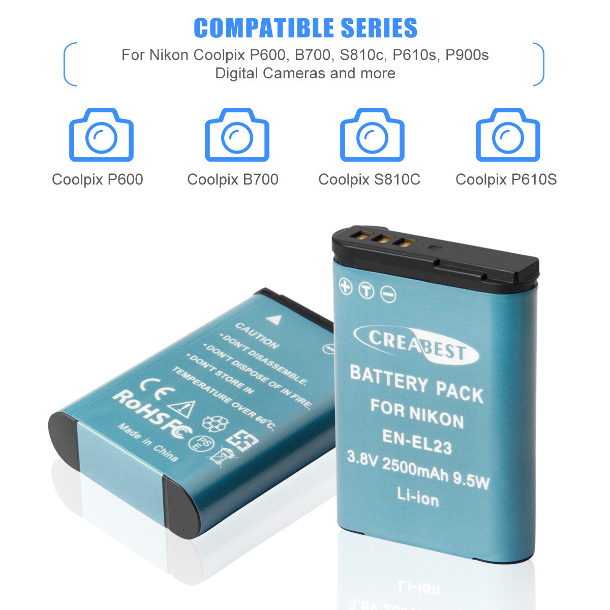 2X EN-EL23 Batteria e Caricabatterie per Nikon Coolpix P900 S810c B700 P600 P610 P610s