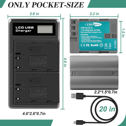 2X Batteria 2.2Ah EN-EL3E + doppio caricabatterie per Nikon D70 D70S D100 D50 D90 D700 D300