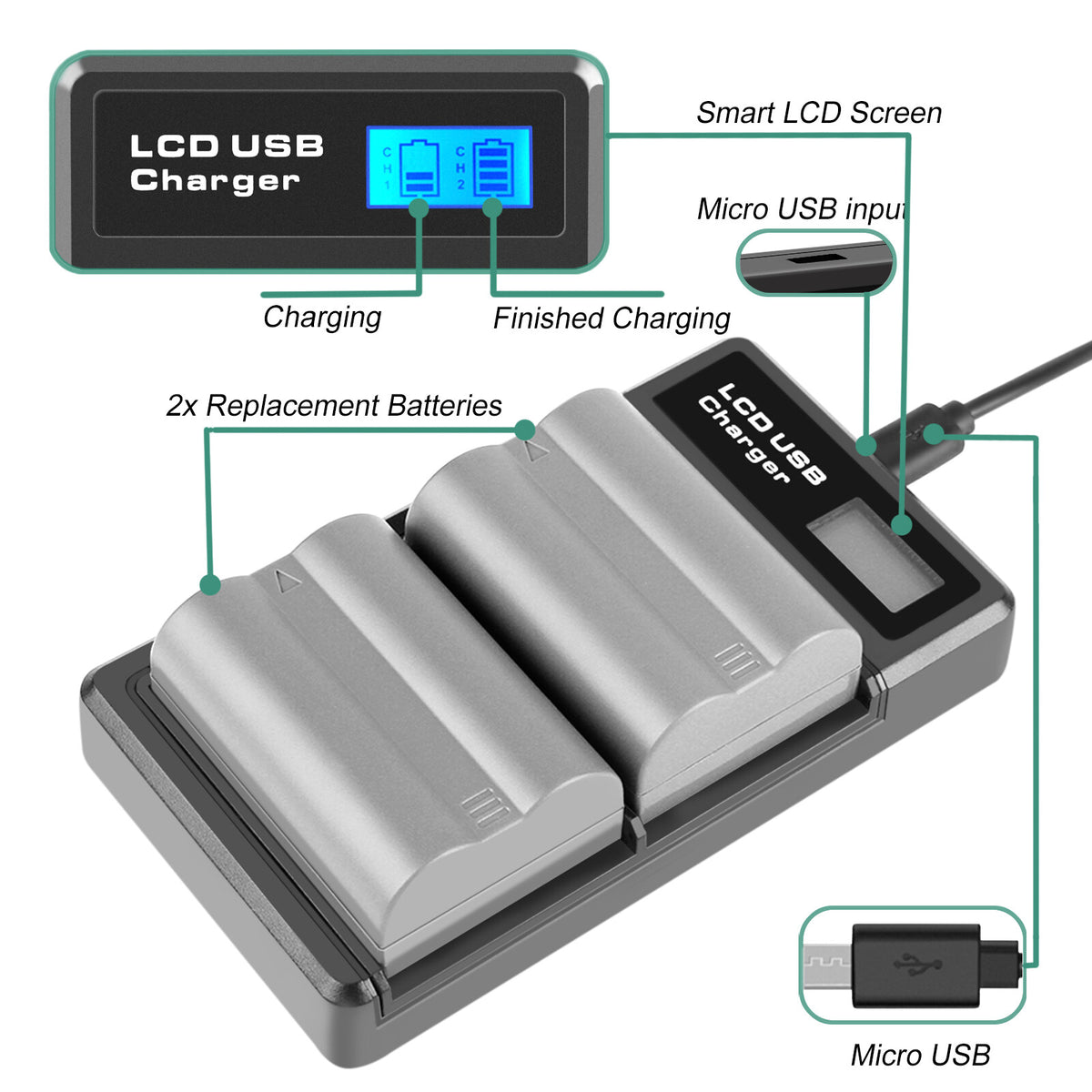 2X Batteria 2.2Ah EN-EL3E + doppio caricabatterie per Nikon D70 D70S D100 D50 D90 D700 D300