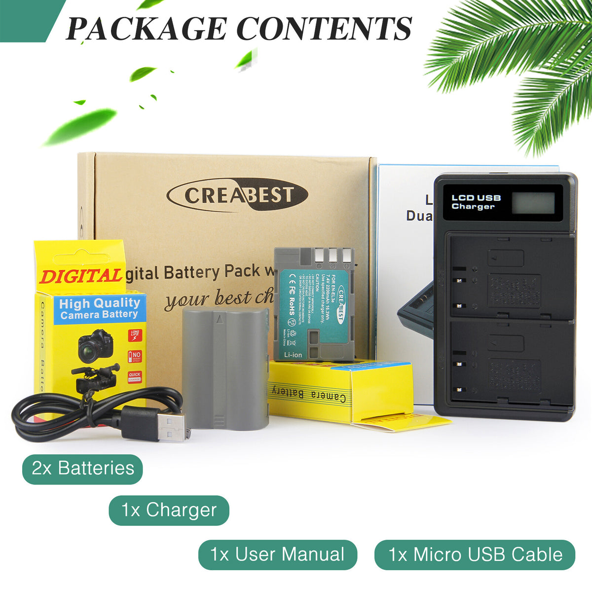 2X Batteria 2.2Ah EN-EL3E + doppio caricabatterie per Nikon D70 D70S D100 D50 D90 D700 D300