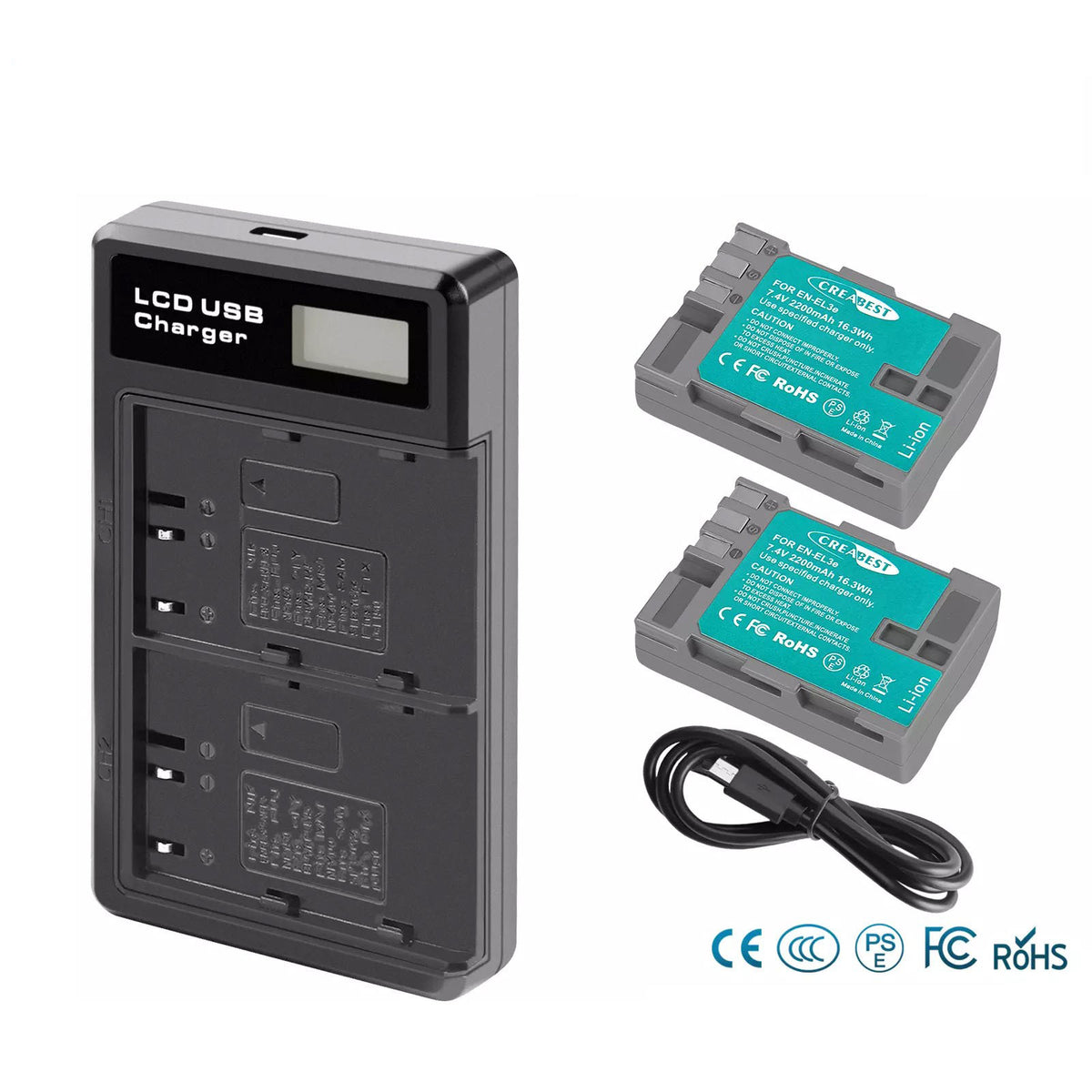 2X Batteria 2.2Ah EN-EL3E + doppio caricabatterie per Nikon D70 D70S D100 D50 D90 D700 D300