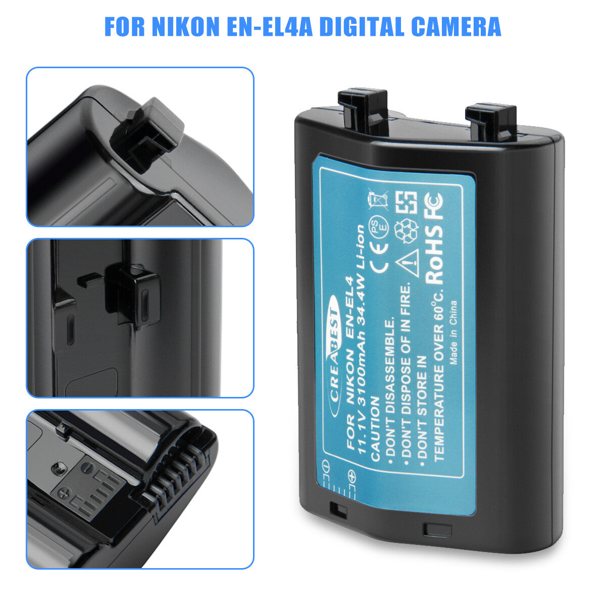 Batteria 3100mAh EN-EL4 per Nikon EN-EL4e F6 D2X D2Xs D2H D2Hs D3 D3S D3X EN-EL4a