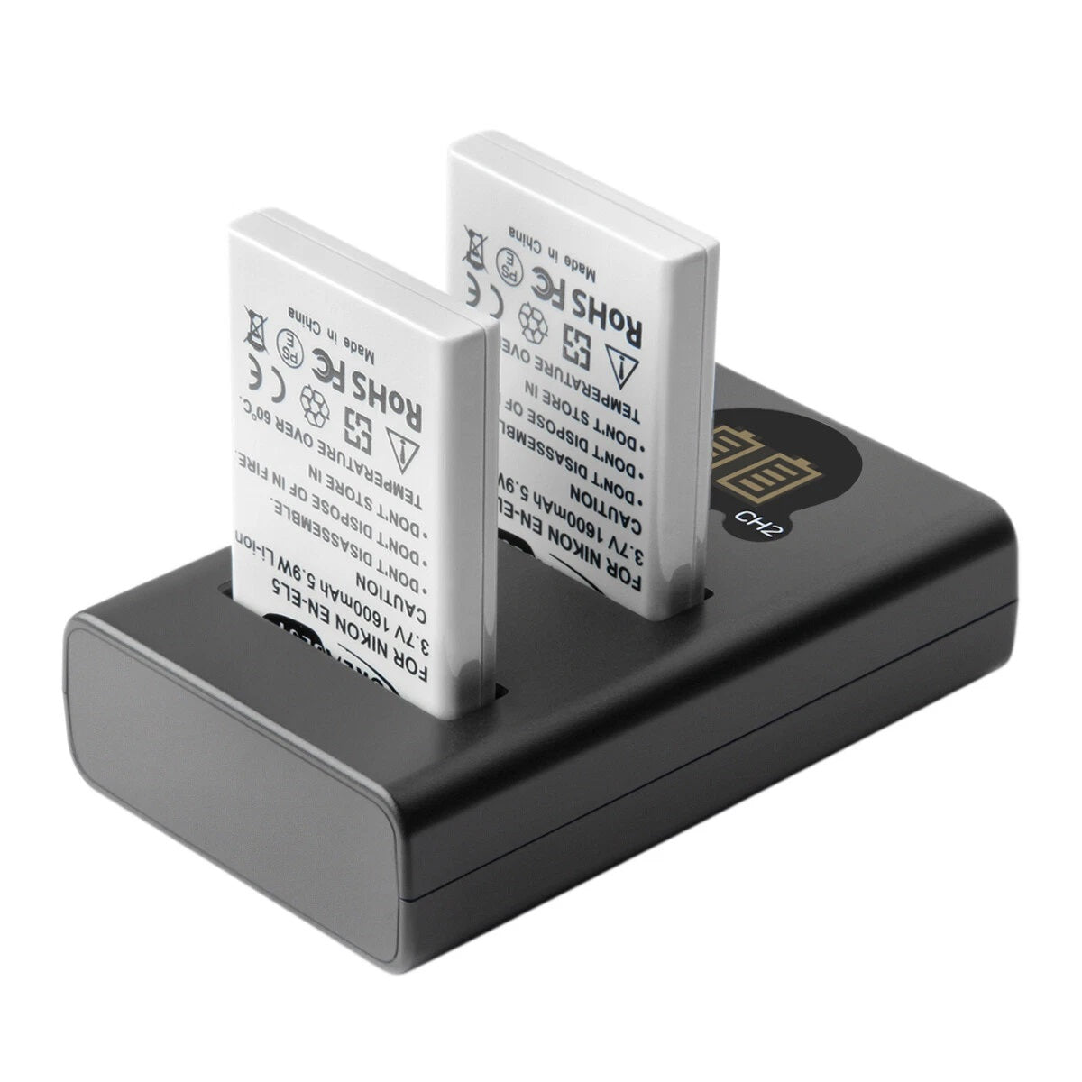 2x Batteria EN-EL5 1600mAh + Caricabatterie Doppio per Nikon Coolpix P520 P100 P510