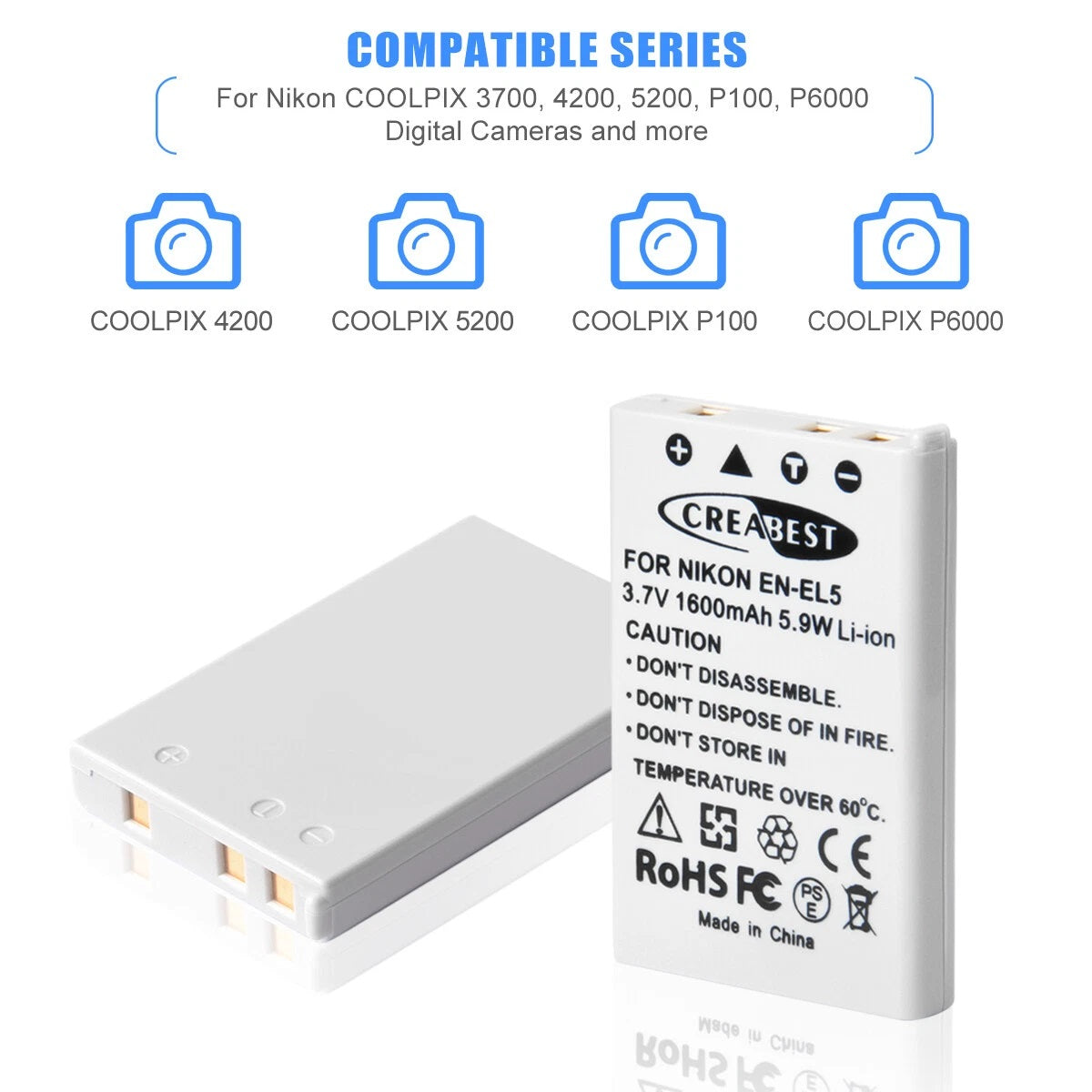 2x Batteria EN-EL5 1600mAh + Caricabatterie Doppio per Nikon Coolpix P520 P100 P510