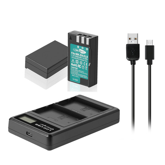 2x Batterie EN-EL9 2.0Ah +Caricabatterie per Nikon EN-EL9a D40X DSLR D3000 D5000 D60 D40