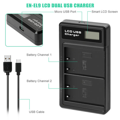2x Batterie EN-EL9 2.0Ah +Caricabatterie per Nikon EN-EL9a D40X DSLR D3000 D5000 D60 D40