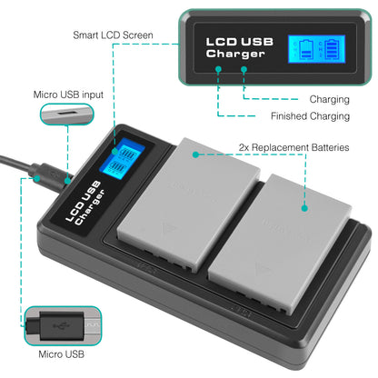 2x Batteria per fotocamera BLS-5 BLS-50 PS-BLS5 2000mAh + Caricabatterie Doppio per Olympus PEN