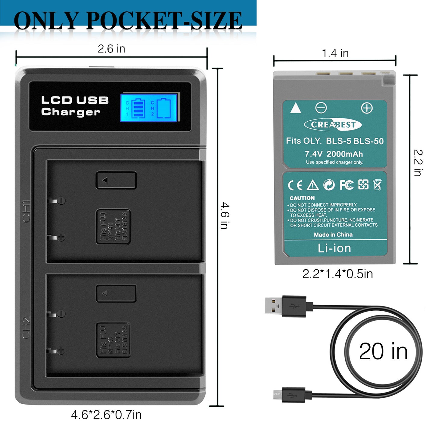 2x Batteria per fotocamera BLS-5 BLS-50 PS-BLS5 2000mAh + Caricabatterie Doppio per Olympus PEN