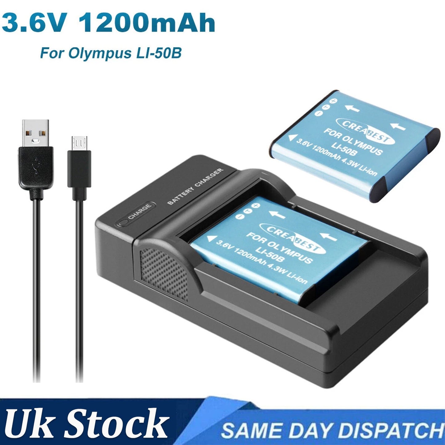 Caricabatterie USB 2x per Batterie Li-50B per Olympus SZ-30 SZ-20 XZ-10 SP-800UZ SP-815UZ