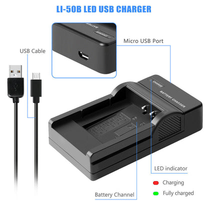 Caricabatterie USB 2x per Batterie Li-50B per Olympus SZ-30 SZ-20 XZ-10 SP-800UZ SP-815UZ