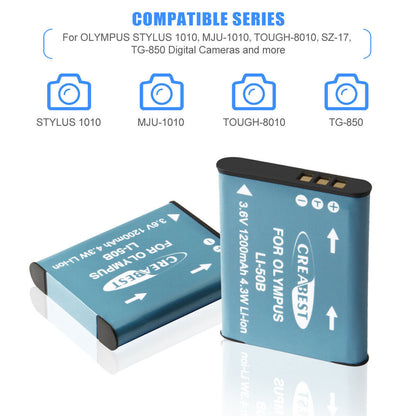 Caricabatterie USB 2x per Batterie Li-50B per Olympus SZ-30 SZ-20 XZ-10 SP-800UZ SP-815UZ