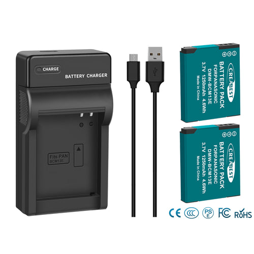 2 Pezzi Caricabatterie DMW-BCM13 1250mAh per Panasonic Lumix DMC-TZ40S ZS50 ZS30W