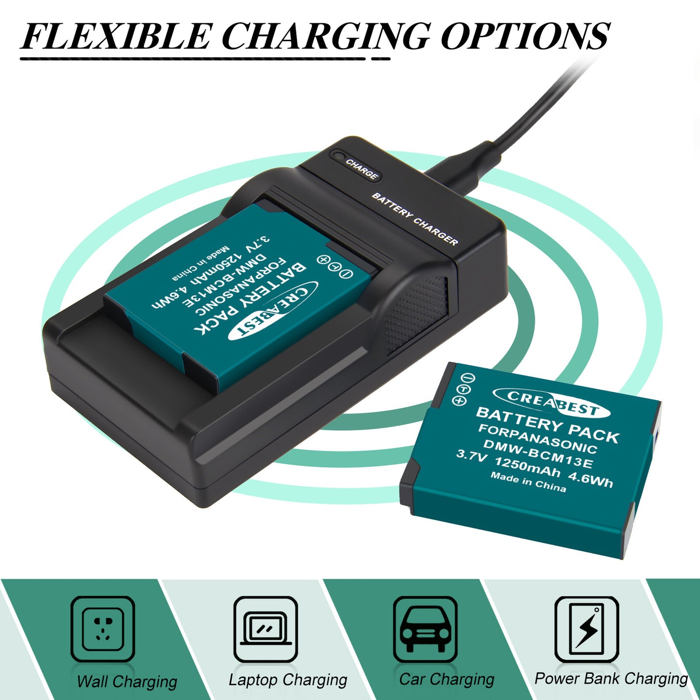 2 Pezzi Caricabatterie DMW-BCM13 1250mAh per Panasonic Lumix DMC-TZ40S ZS50 ZS30W