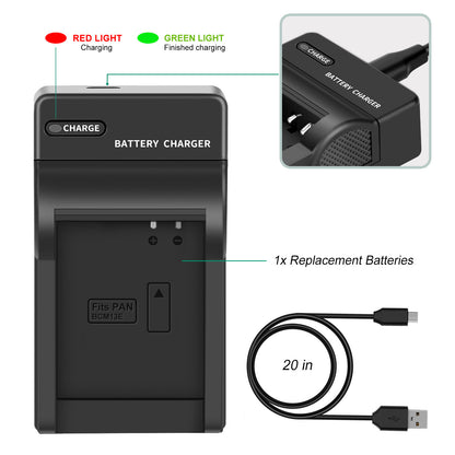 2 Pezzi Caricabatterie DMW-BCM13 1250mAh per Panasonic Lumix DMC-TZ40S ZS50 ZS30W