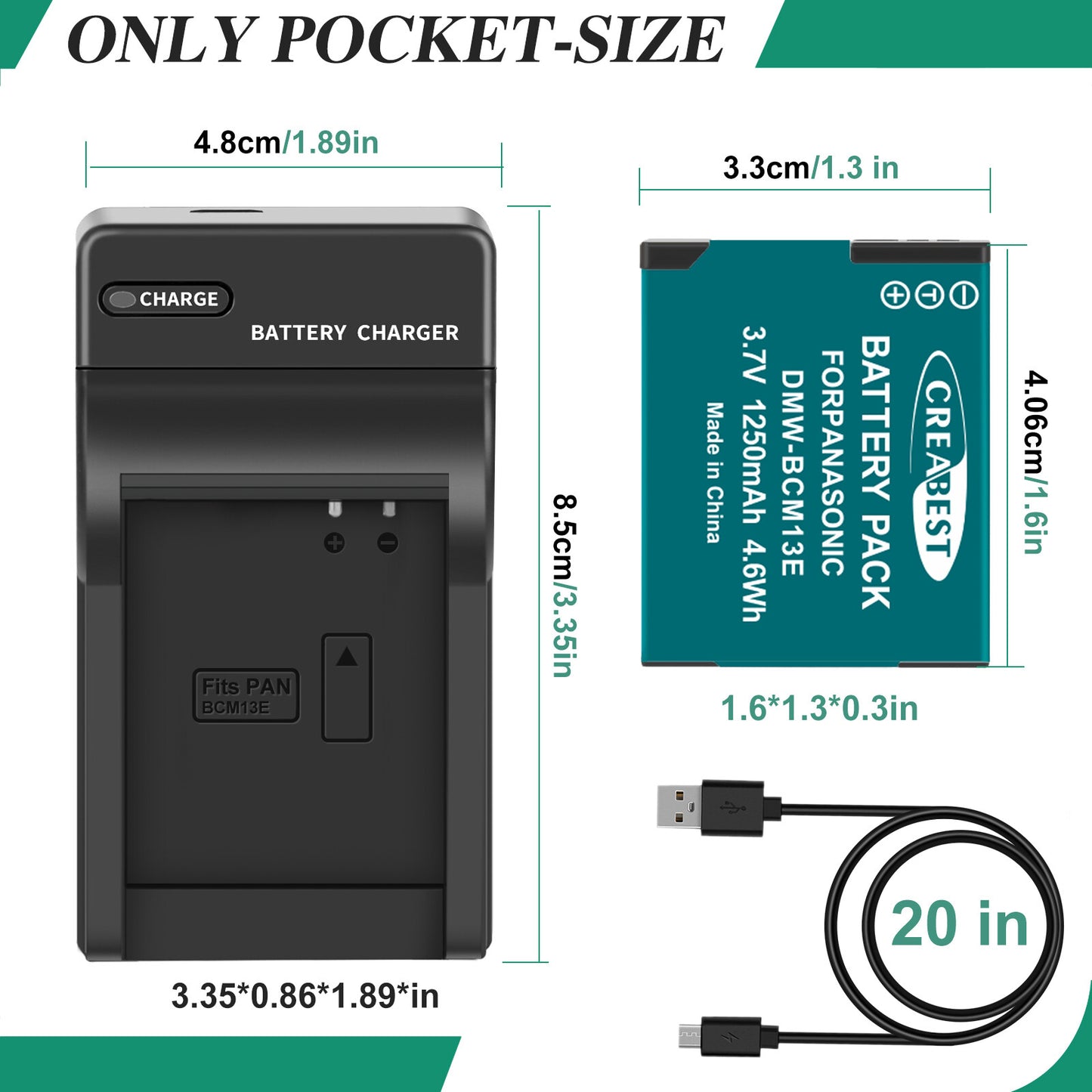 2 Pezzi Caricabatterie DMW-BCM13 1250mAh per Panasonic Lumix DMC-TZ40S ZS50 ZS30W