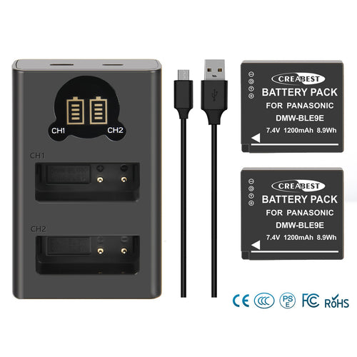2 Pezzi Caricabatterie Per Batteria DMW-BLE9E Per Panasonic Lumix GF5 GX7 DMC- GF3 DC-G110 GX85