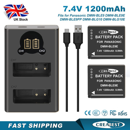 2 Pezzi Caricabatterie Per Batteria DMW-BLE9E Per Panasonic Lumix GF5 GX7 DMC- GF3 DC-G110 GX85