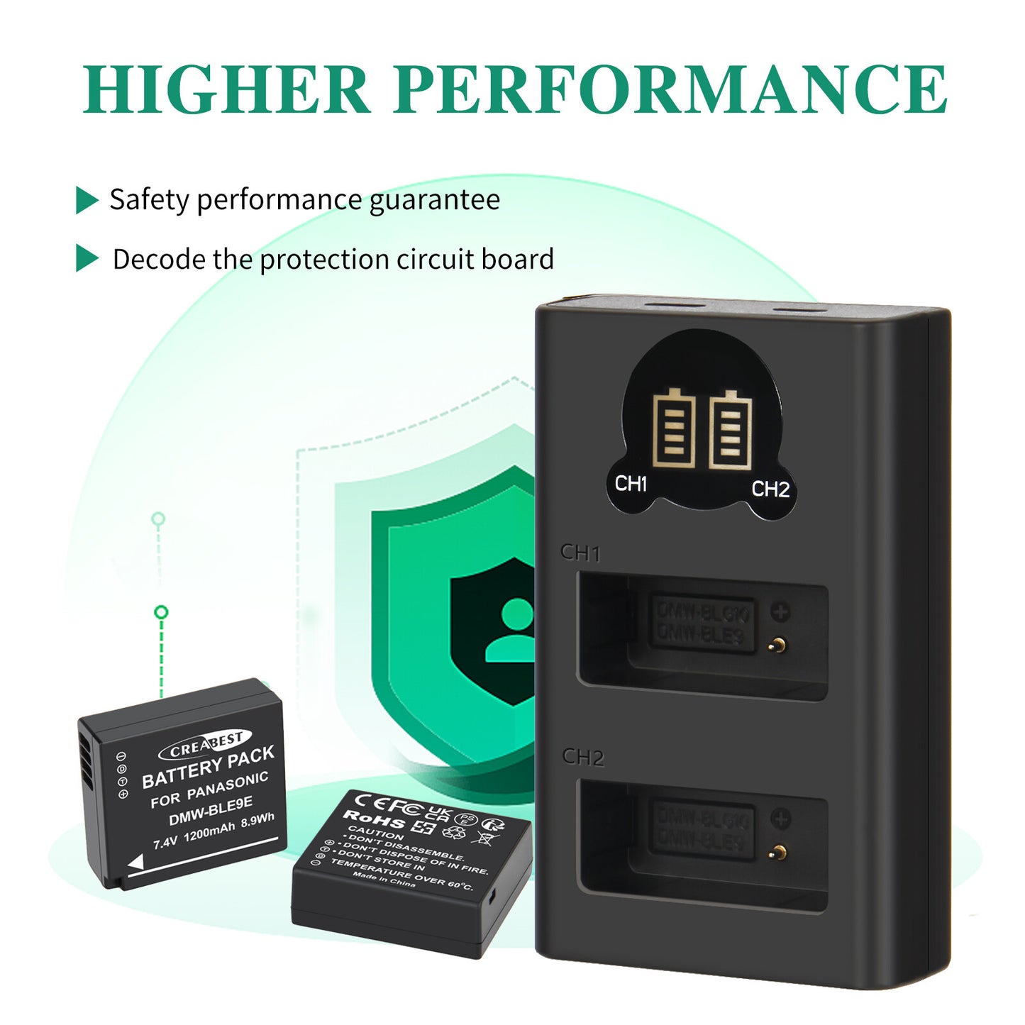 2 Pezzi Caricabatterie Per Batteria DMW-BLE9E Per Panasonic Lumix GF5 GX7 DMC- GF3 DC-G110 GX85