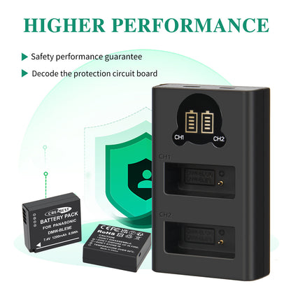 2 Pezzi Caricabatterie Per Batteria DMW-BLE9E Per Panasonic Lumix GF5 GX7 DMC- GF3 DC-G110 GX85