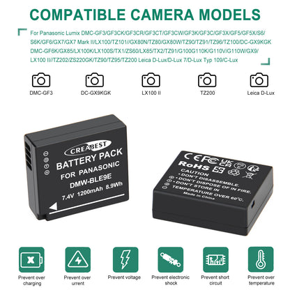 2 Pezzi Caricabatterie Per Batteria DMW-BLE9E Per Panasonic Lumix GF5 GX7 DMC- GF3 DC-G110 GX85