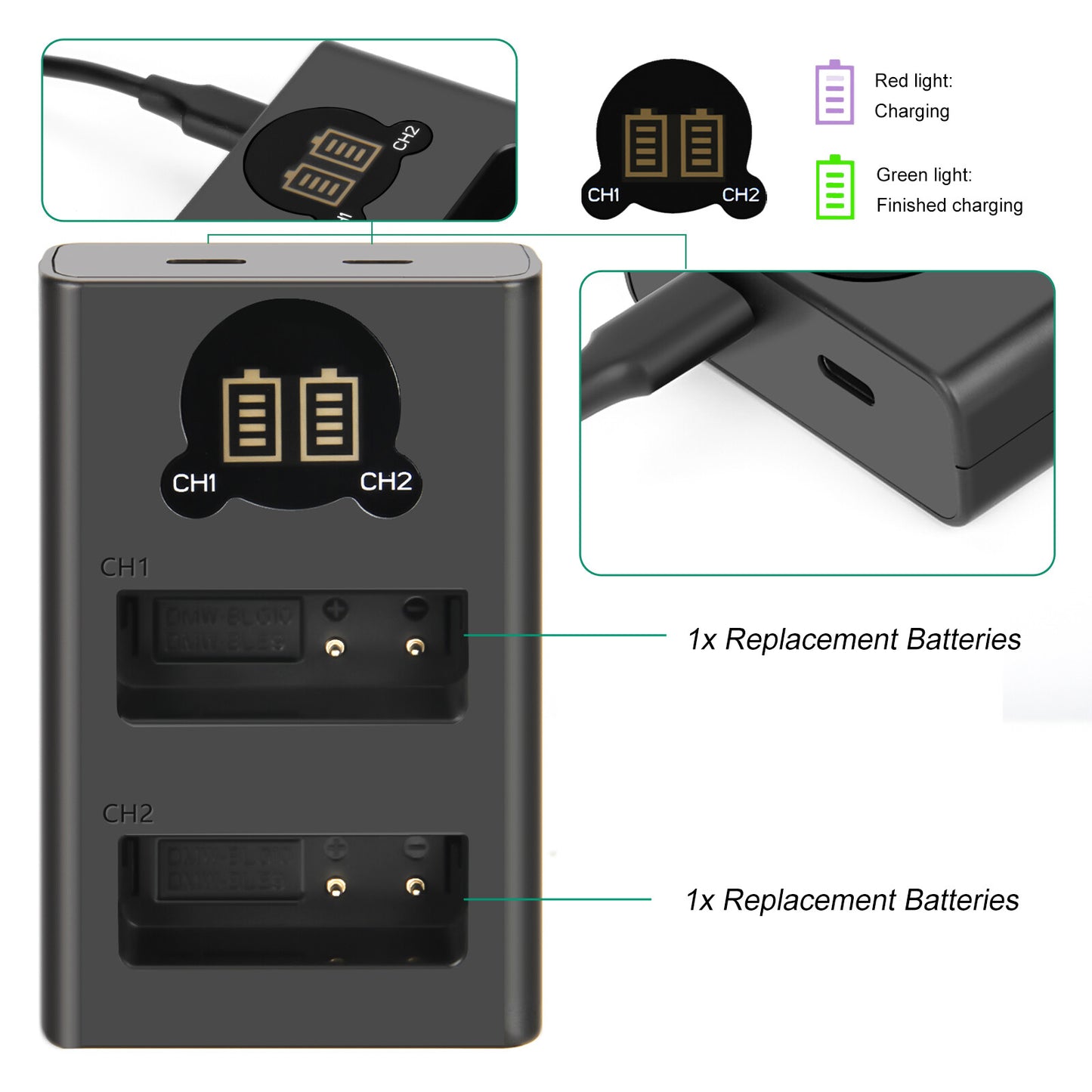 2 Pezzi Caricabatterie Per Batteria DMW-BLE9E Per Panasonic Lumix GF5 GX7 DMC- GF3 DC-G110 GX85