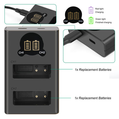 2 Pezzi Caricabatterie Per Batteria DMW-BLE9E Per Panasonic Lumix GF5 GX7 DMC- GF3 DC-G110 GX85