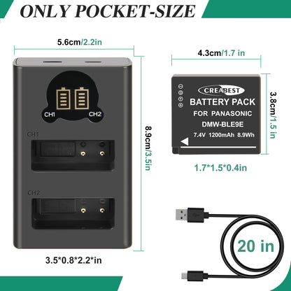 2 Pezzi Caricabatterie Per Batteria DMW-BLE9E Per Panasonic Lumix GF5 GX7 DMC- GF3 DC-G110 GX85