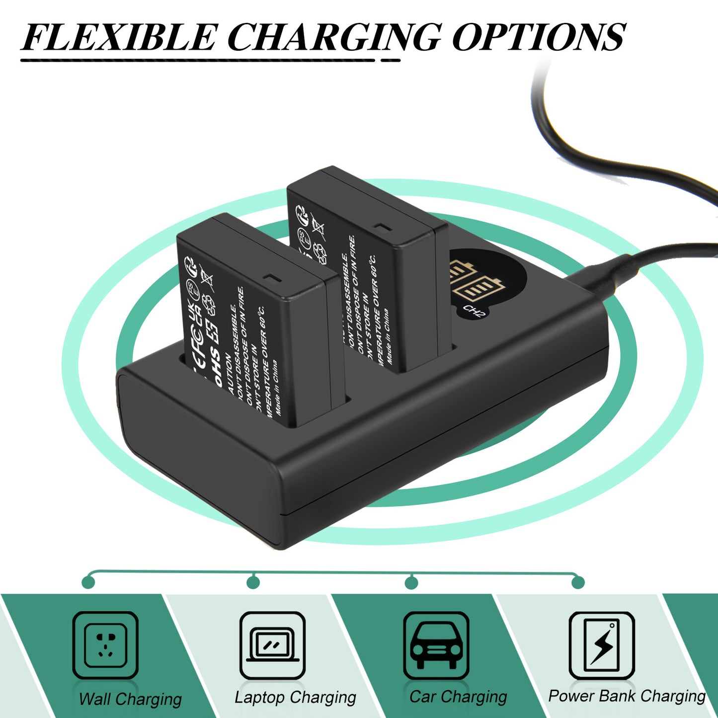 2 Pezzi Caricabatterie Per Batteria DMW-BLE9E Per Panasonic Lumix GF5 GX7 DMC- GF3 DC-G110 GX85