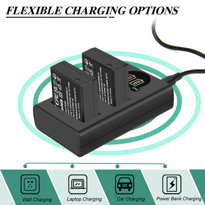 2 Pezzi Caricabatterie Per Batteria DMW-BLE9E Per Panasonic Lumix GF5 GX7 DMC- GF3 DC-G110 GX85