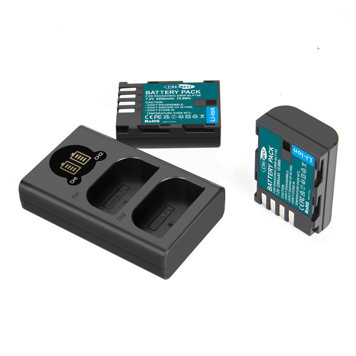 2x Batteria DMW-BLF19 e caricabatterie LCD per Panasonic Lumix GH3 GH4 GH5 GH5M2 GH5S G9