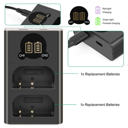 2x Batteria DMW-BLF19 e caricabatterie LCD per Panasonic Lumix GH3 GH4 GH5 GH5M2 GH5S G9