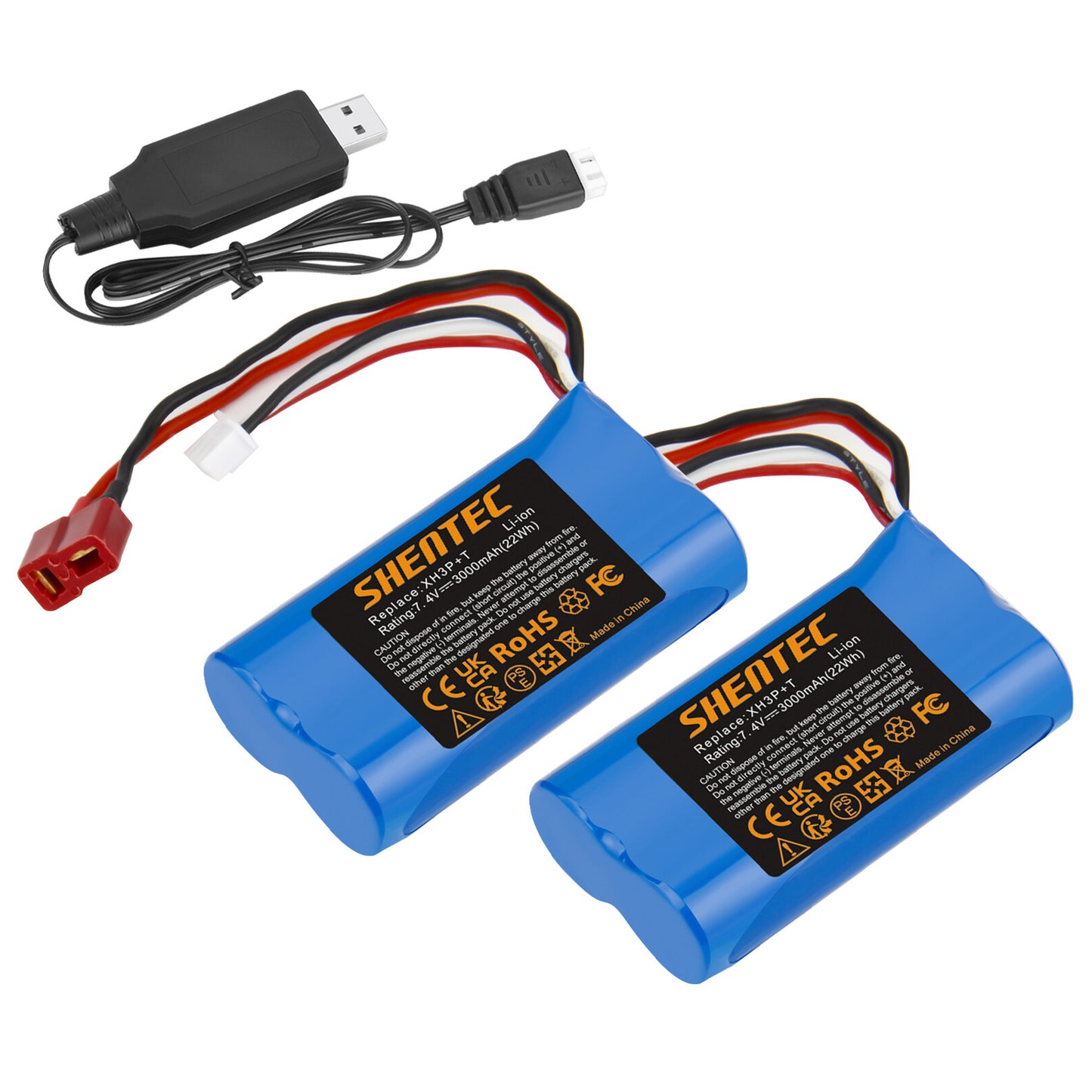SHENTEC 7.4V 3.0Ah Batteria Li-ion con connettore XH3P+T per WLtoys 12401 12402 12403 Auto RC