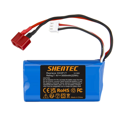 SHENTEC 7.4V 3.0Ah Batteria Li-ion con connettore XH3P+T per WLtoys 12401 12402 12403 Auto RC