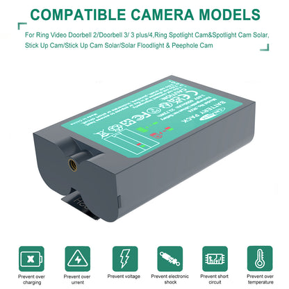 SHENTEC 6.4Ah V4 Batteria Ricaricabile Per Ring Video Doorbell 2 3 4 Spotlight Stick Up