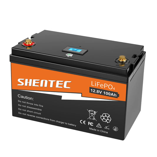 SHENTEC 12 V 100 Ah Batteria LiFePO4 con Display LED BMS integrato 100 A per alimentazione di backup