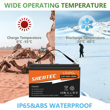 SHENTEC 12 V 100 Ah Batteria LiFePO4 con Display LED BMS integrato 100 A per alimentazione di backup