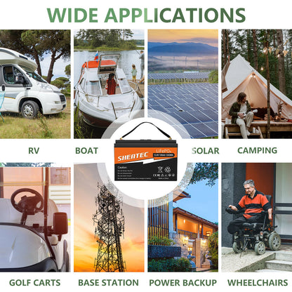 SHENTEC 12 V 100 Ah Batteria LiFePO4 con Display LED BMS integrato 100 A per alimentazione di backup