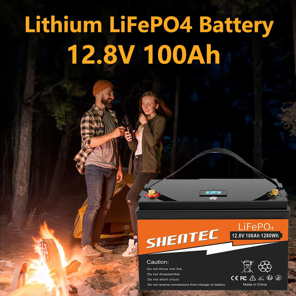 SHENTEC 12 V 100 Ah Batteria LiFePO4 con Display LED BMS integrato 100 A per alimentazione di backup