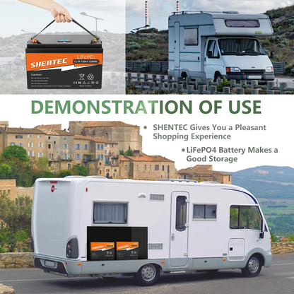 SHENTEC 12 V 100 Ah Batteria LiFePO4 con Display LED BMS integrato 100 A per alimentazione di backup