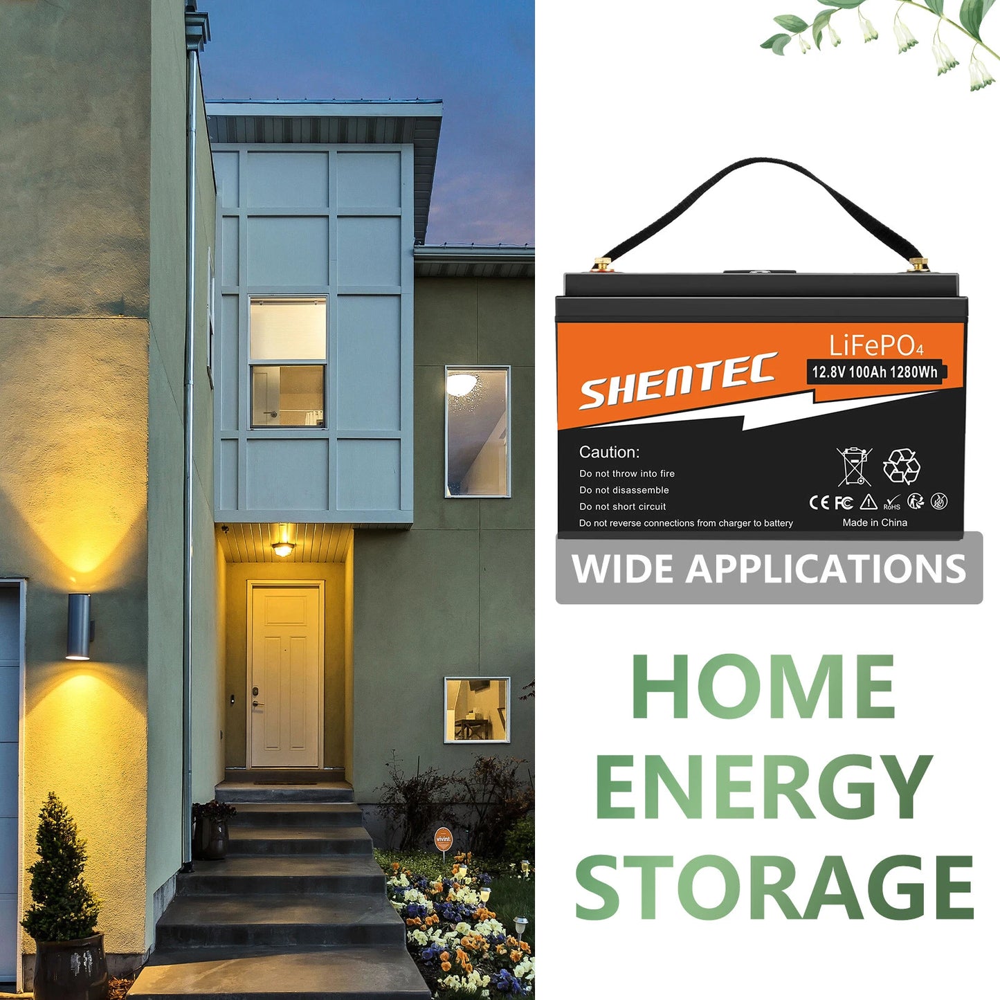 SHENTEC 12 V 100 Ah Batteria LiFePO4 con Display LED BMS integrato 100 A per alimentazione di backup