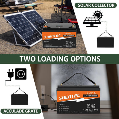 SHENTEC 12 V 100 Ah Batteria LiFePO4 con Display LED BMS integrato 100 A per alimentazione di backup