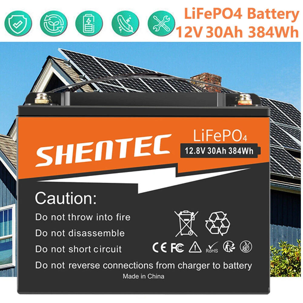 SHENTEC Batteria LiFePO4 al Litio 12.8V 30AH per Casa, RV, Barca, Alimentazione di Emergenza