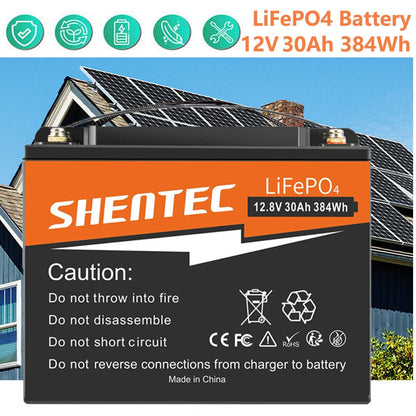 SHENTEC Batteria LiFePO4 al Litio 12.8V 30AH per Casa, RV, Barca, Alimentazione di Emergenza