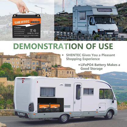 SHENTEC Batteria LiFePO4 al Litio 12.8V 30AH per Casa, RV, Barca, Alimentazione di Emergenza