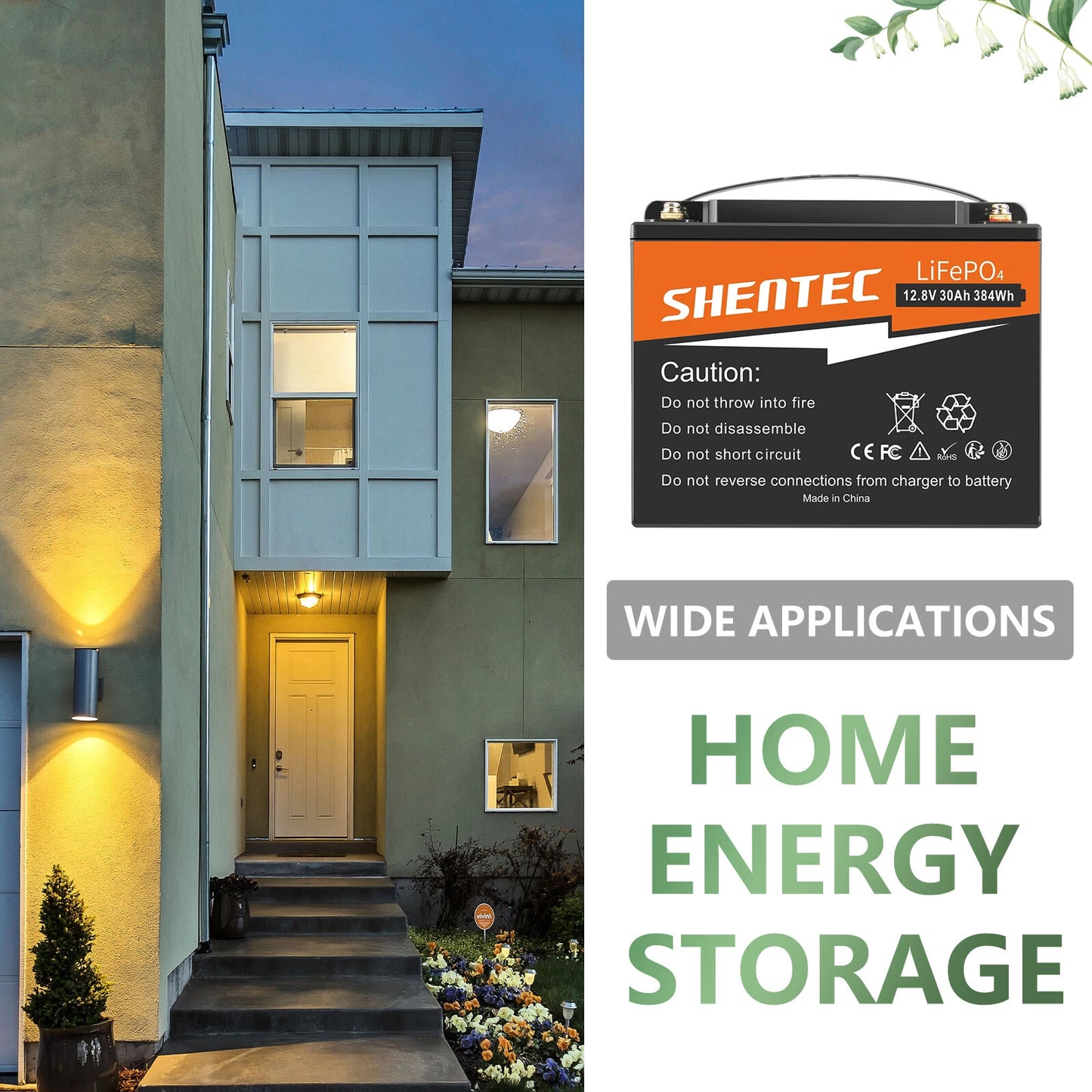 SHENTEC Batteria LiFePO4 al Litio 12.8V 30AH per Casa, RV, Barca, Alimentazione di Emergenza