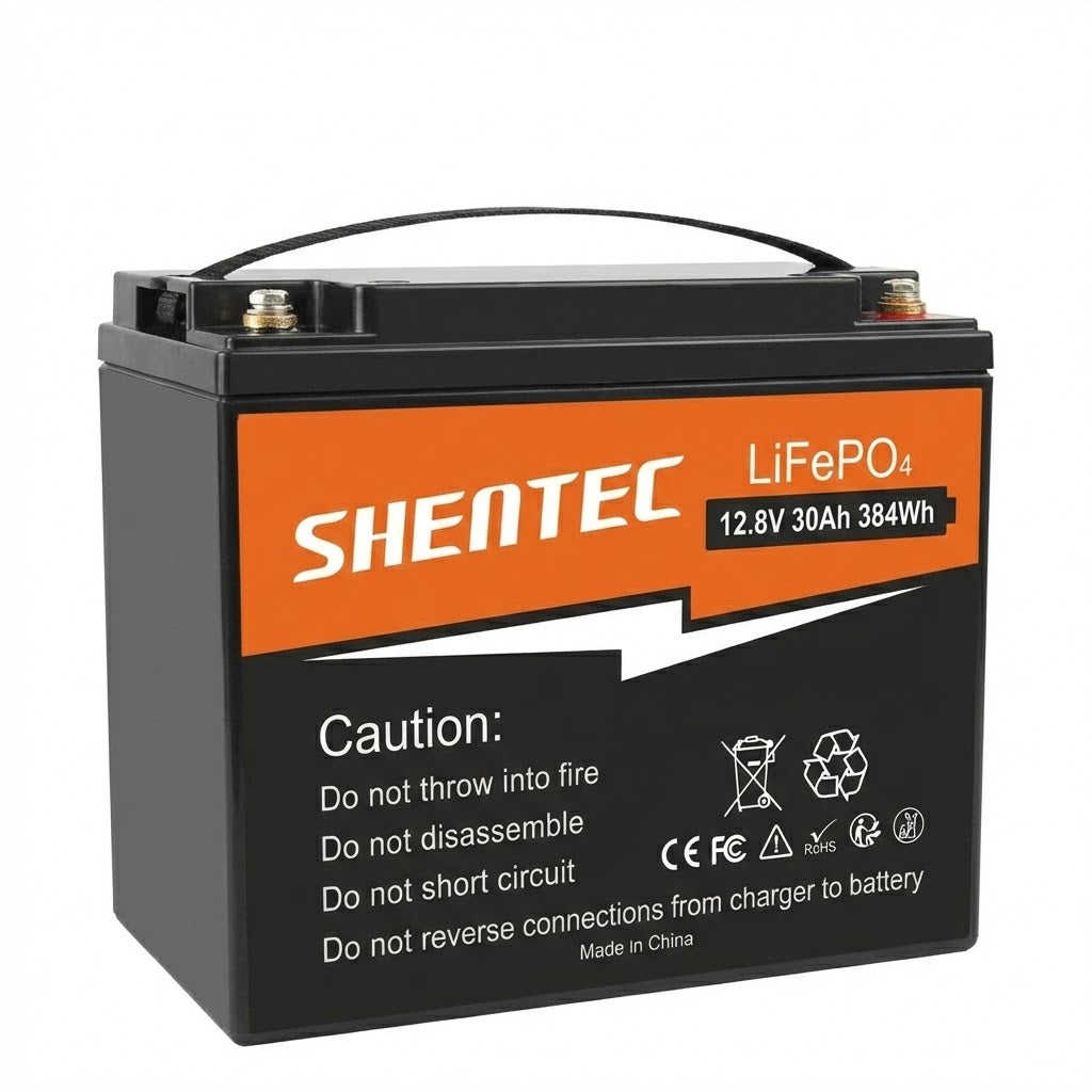 SHENTEC Batteria LiFePO4 al Litio 12.8V 30AH per Casa, RV, Barca, Alimentazione di Emergenza