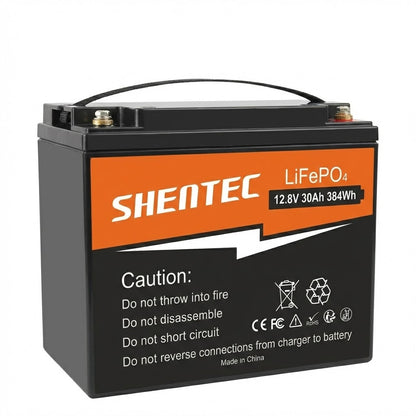 SHENTEC Batteria LiFePO4 al Litio 12.8V 30AH per Casa, RV, Barca, Alimentazione di Emergenza