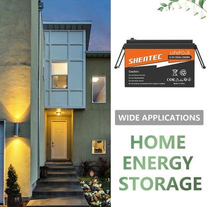 SHENTEC 12V 200Ah Batteria LiFePO4 al Litio per Barca e Camper 6000+ Cicli